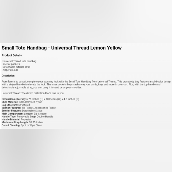 Small Tote Handbag - Universal Thread Lemon Yellow - Picture 5 of 5